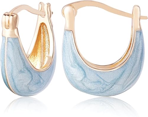 Ornaland U Shape Huggie Hoop Earrings for Women, Blue