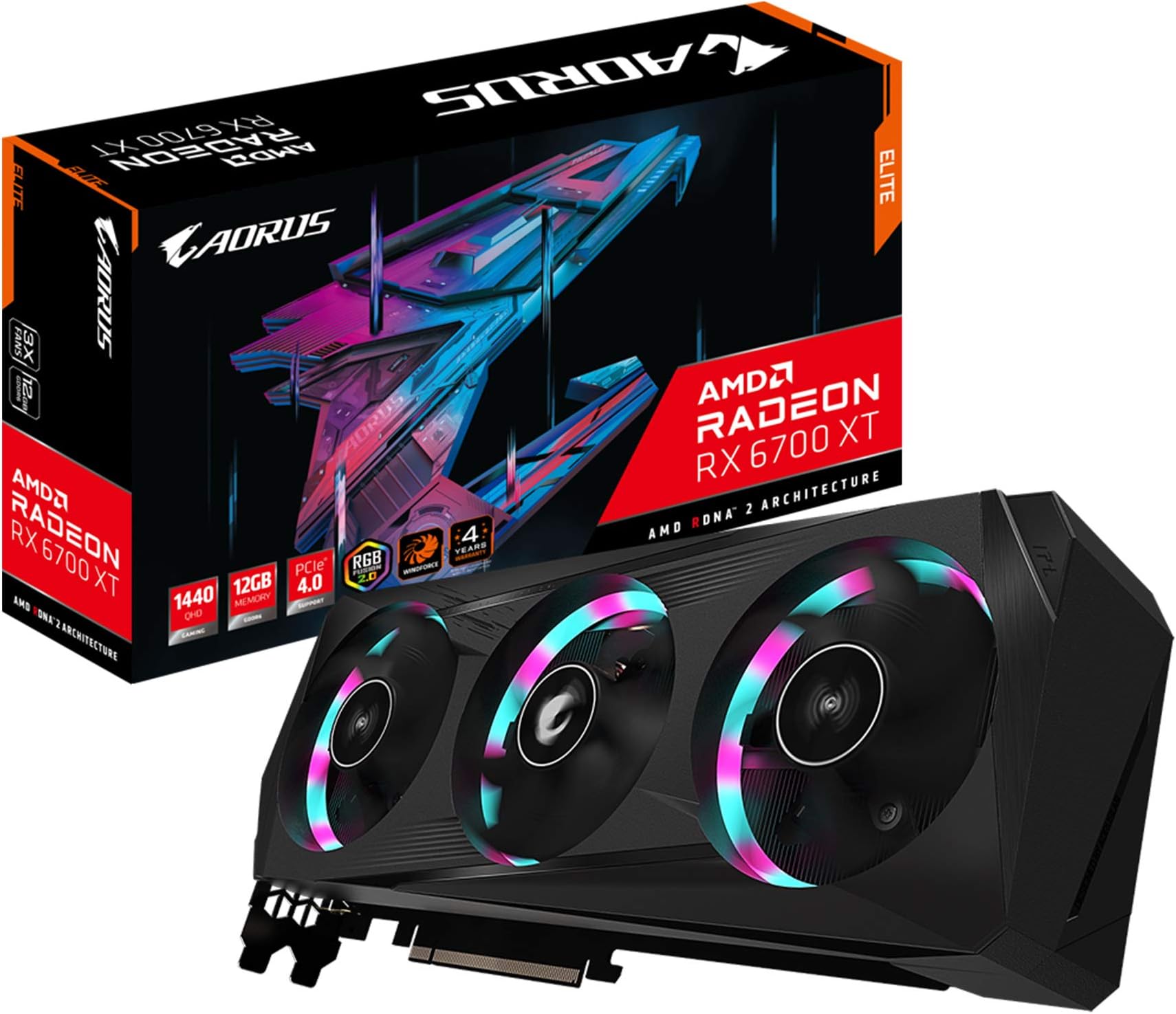 AorUS Radeon Rx 6700 Xt Elite 12G Graphics Card, Windforce 3X Cooling System, 12Gb 192 Bit Gddr6, Gv R67XtaorUS E 12Gd Video Card
