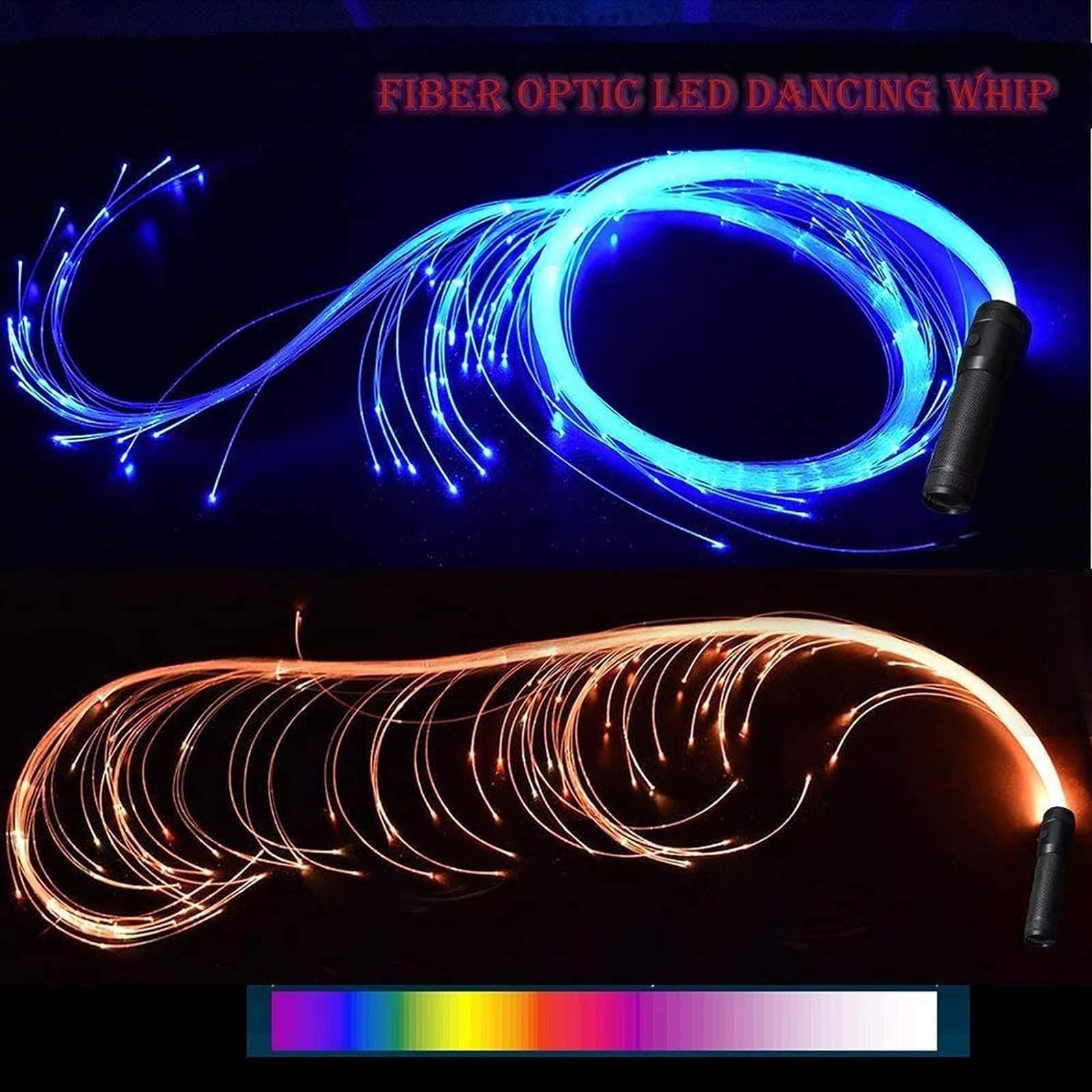 MDybf Frusta in Fibra Ottica a LED, Frusta da Ballo in Fibra Ottica da 6 Piedi, Giocattolo Rave Luminoso Super Luminoso Girevole a 360°, 10 Colori 36 Effetti Che cambiano Colore
