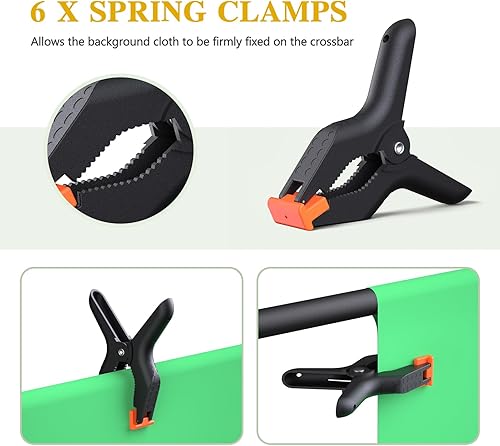 Miniatura 5 de Soporte para telón de fondo en forma de T de 8 x 5 pies, kit de soporte de fondo ajustable resistente para fotos verde con 6 abrazaderas de resorte