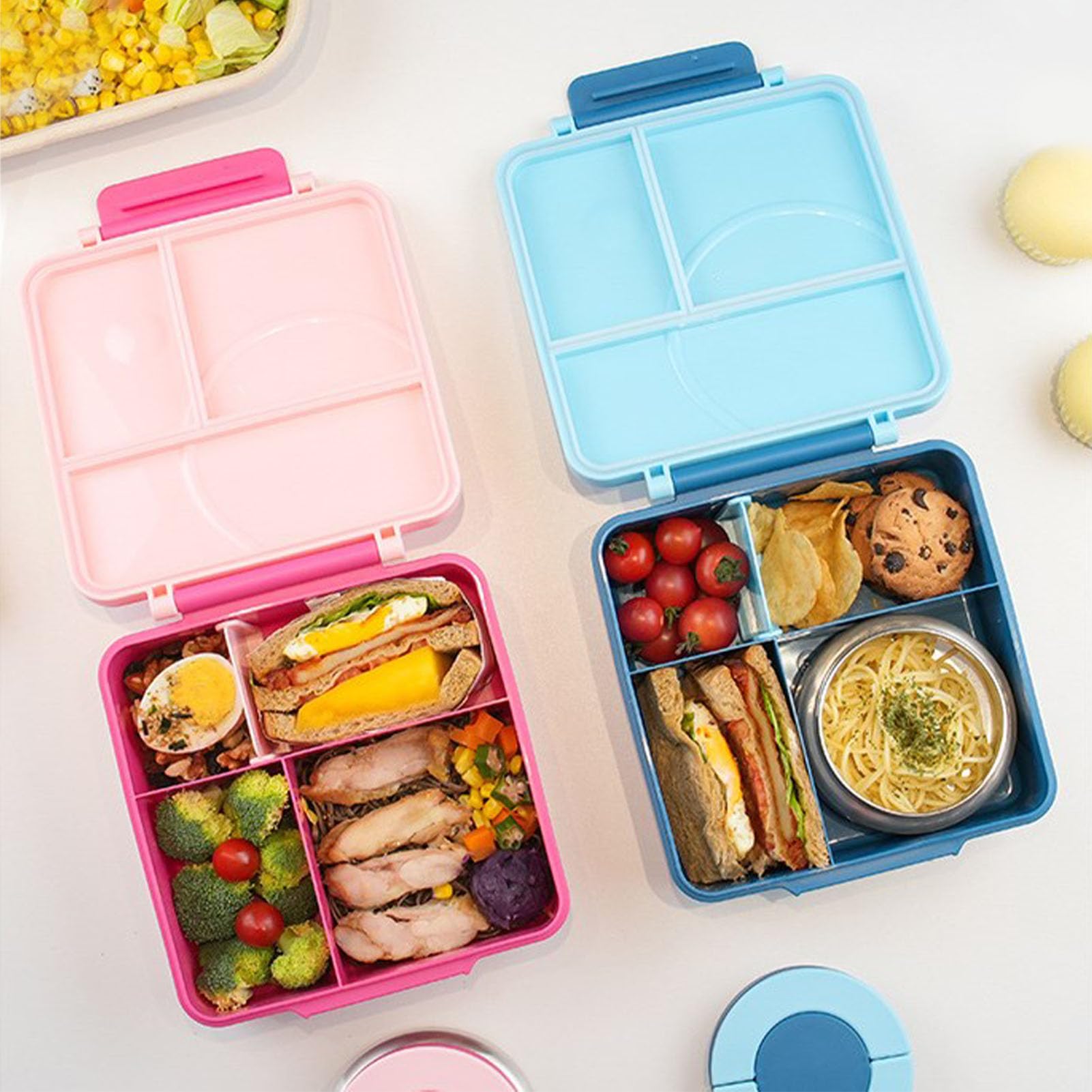 Pojemnik na lunch, wielokomorowy pojemnik na lunch, szczelny pojemnik na lunch z uchwytem, pojemnik na lunch dla dzieci, pojemnik na żywność do zmywarki, do pracy, szkoły (PINK)