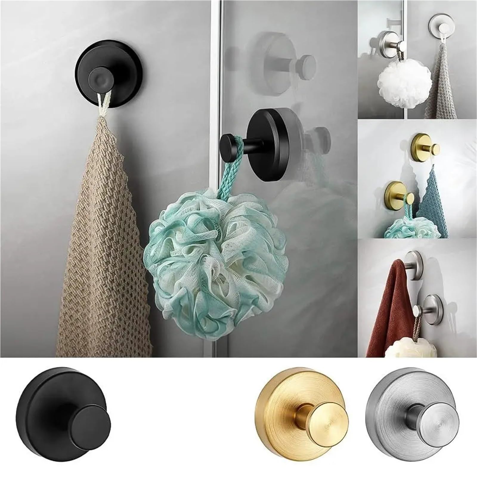 Ganchos Ventosa 6 ganchos de ventosa for colgar sin dejar rastro for coronas, ropa baño y sombreros, soporte acero inoxidable for ducha aspiradora(Silver)