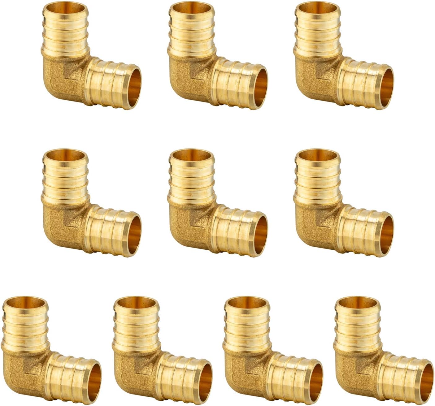 10-Pack EFIELD Pex Fittings 1 Inch Elbow Brass Barb Crimp Fittings for Pex Tubing, ASTM F1807,(PEX1807062)