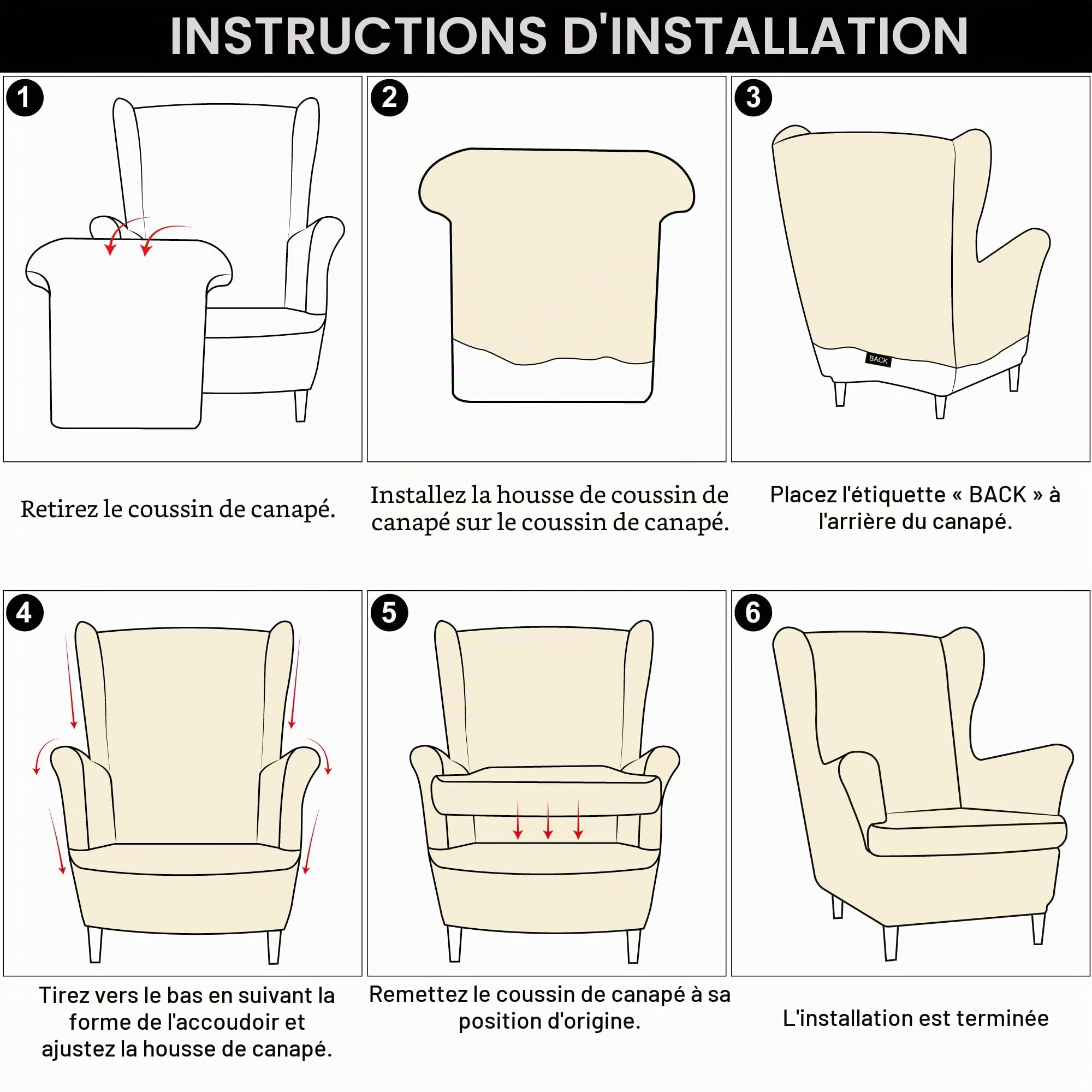 TIANSHU Housse de Chaise à Oreilles, Housse Fauteuil Antidérapante Tissu Jacquard Spandex avec Fond Élastique Protecteur de Meubles Lavable pour Salon Chambre d'Hôtel(Type B, Beige)