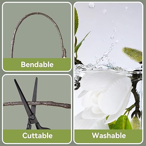 Miniatura 3 de Ivydale Tallos de flores artificiales de magnolia, 5 capullos de flores falsas blancas, ramas de flora de 26 pulgadas, decoración del hogar para