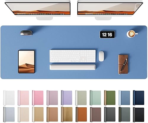 Miniatura 11 de YSAGi Protector de escritorio de piel, alfombrilla de oficina, alfombrilla grande para ratón, alfombrilla antideslizante de piel sintética, Azul