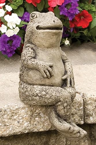 Massarelli's Sitting Frog 'Howie' - Estatua de jardín de piedra fundida sólida, gran idea de regalo, escultura duradera y realista para estanque,