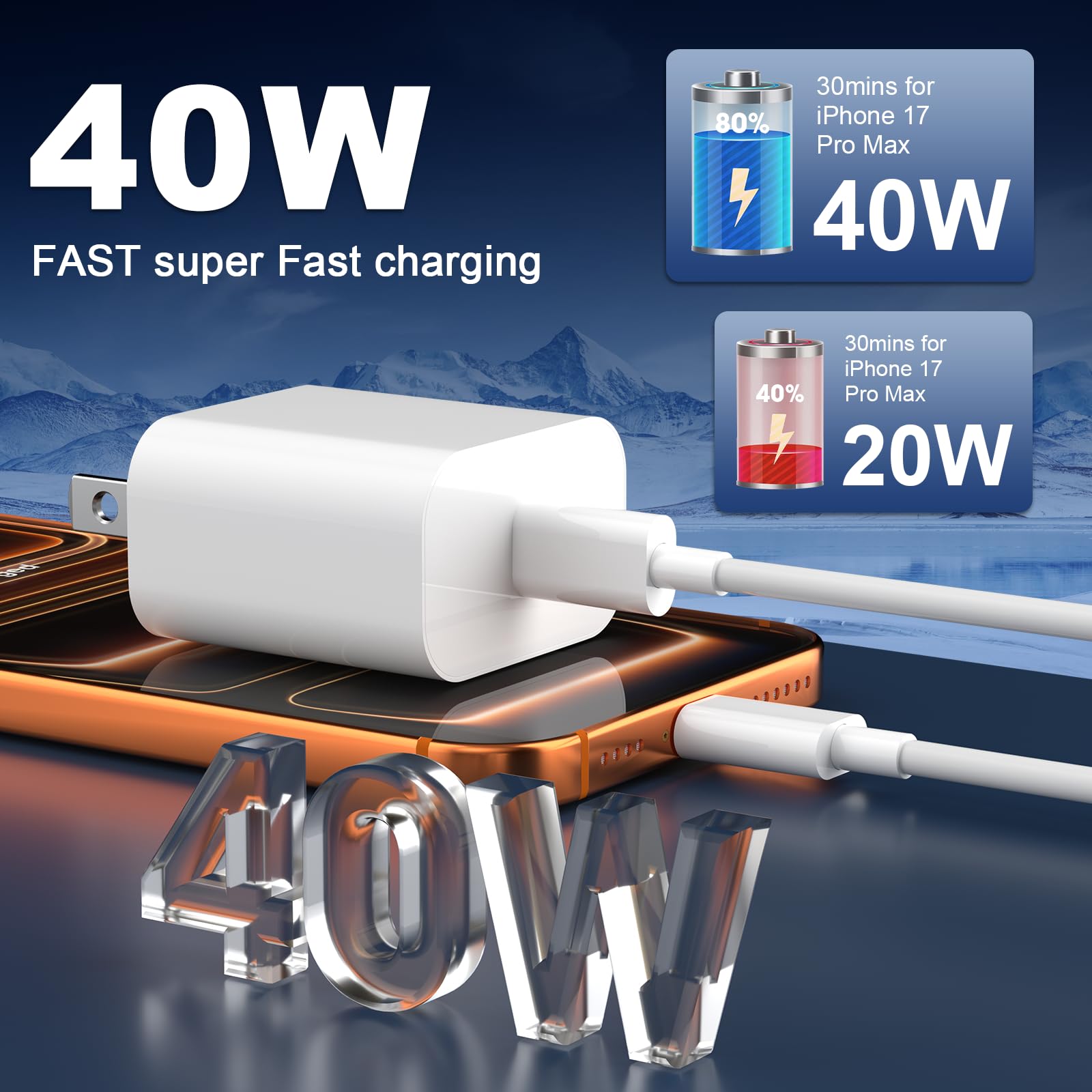Caricabatterie per iPhone 17, 16, 15, ricarica rapida, confezione da 20 W, per Apple iPad, USB C, con cavo da USB C a C da 1,8 m, per iPhone 17/Pro/Pro Max/17 Air/16/16 Pro/16 Pro Max/15/Plus/Pro/Pro