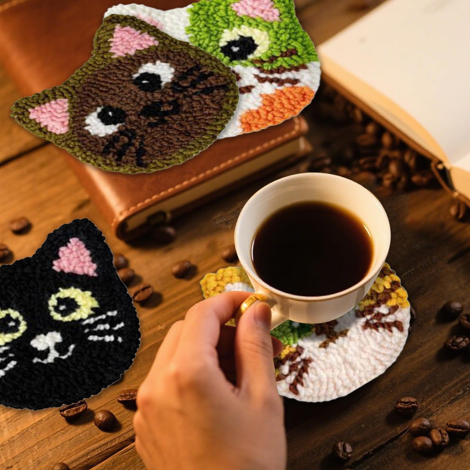Sottobicchiere ad ago | Kit tufting per adulti con arte punch ad ago | Forniture artigianali ad anello in filo portatile per donne ragazze tappeto tuften officina