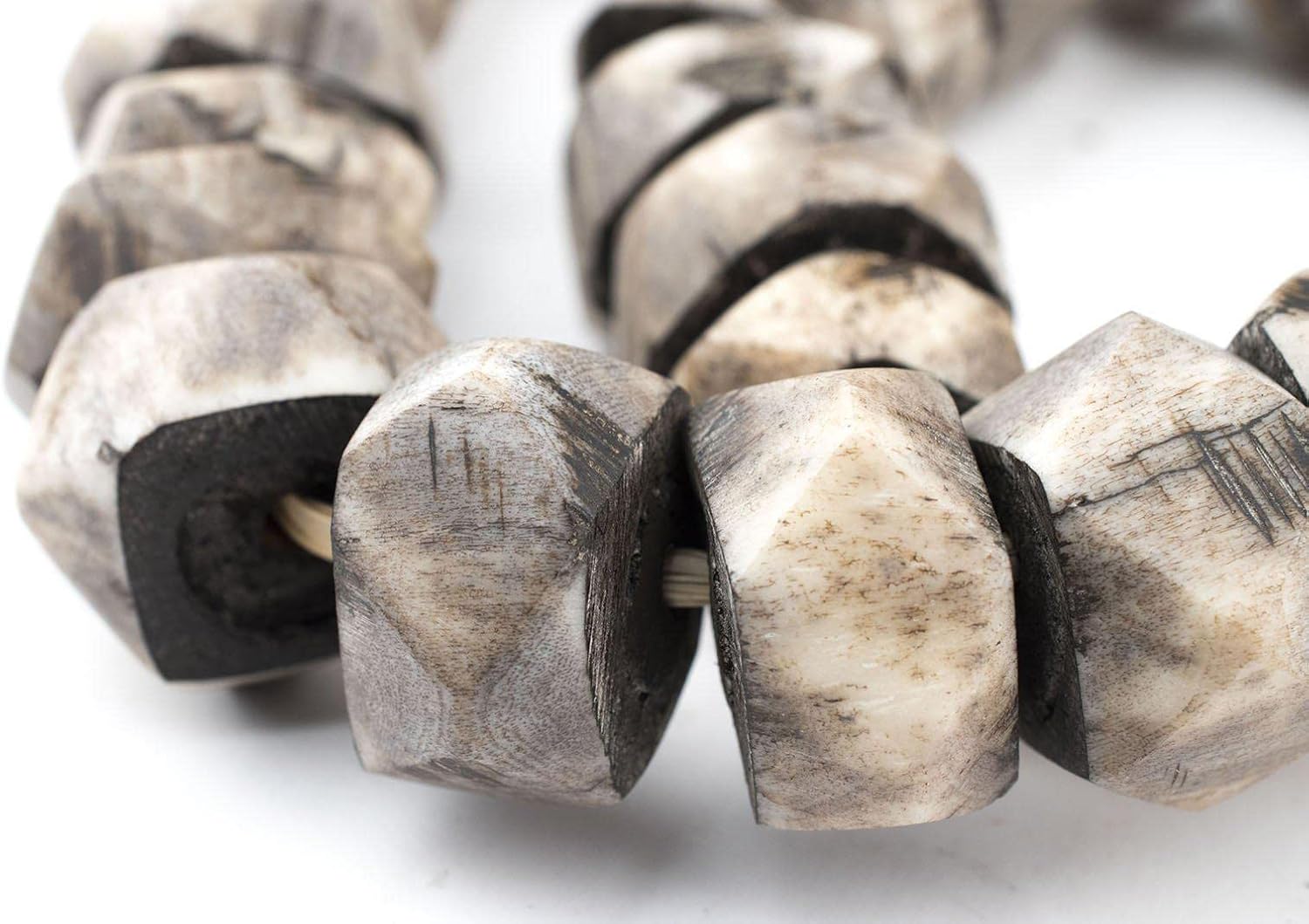 The Bead Chest Grey Bone Beads Faceted 24mm Kenya African Large Hole 26 Inch Strand Handmade