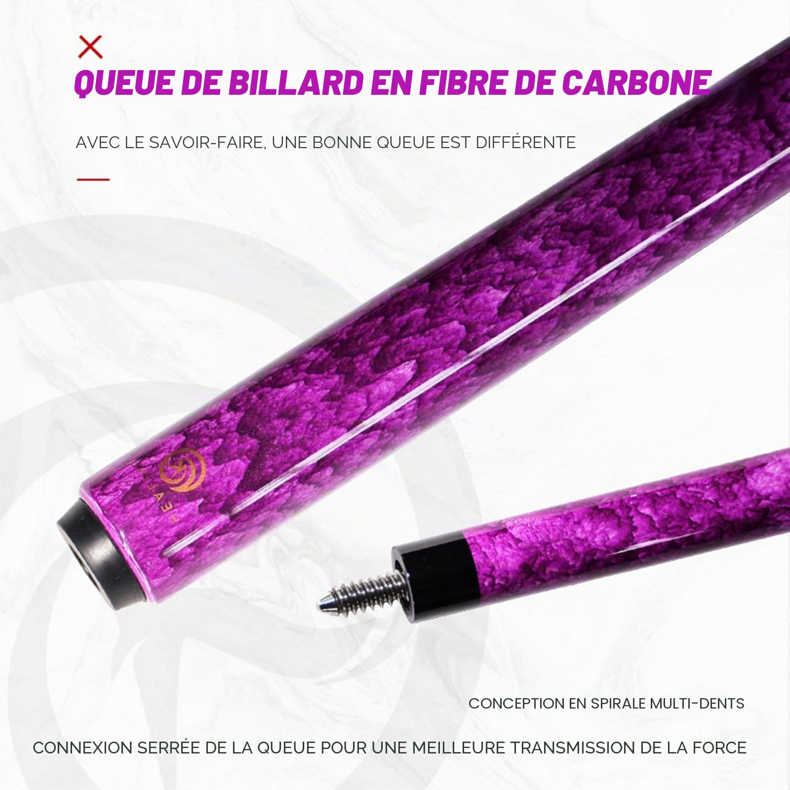 OKHEALING Queue de billard en fibre de carbone T700 XTC 12 mm, accessoire de billard fait main droite pour 8 balles/9 boules de 510 à 567 g
