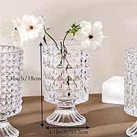 Vista 4 de BLOFLO - Jarrón de vidrio en relieve, jarrones de cristal de 7 pulgadas para flores, jarrón de ramo de cristal con base grande de pedestal, jarrón