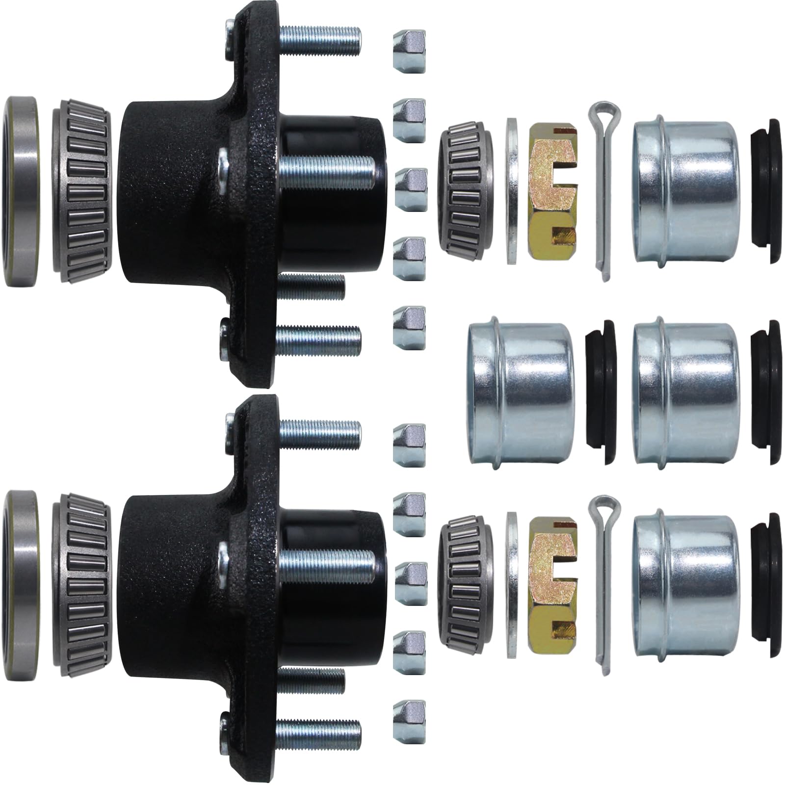 iBroPrat 2 Sets Trailer Hub Kit 5 Bolt 5, Trailer Axle Kit for 3500 lb 5 Lug Trailer Hub with Extra Dust Cap and Rubber Plug Fits 1-1/16'' to 1-3/8" Trailer Axles 3500lb #84 Spindle