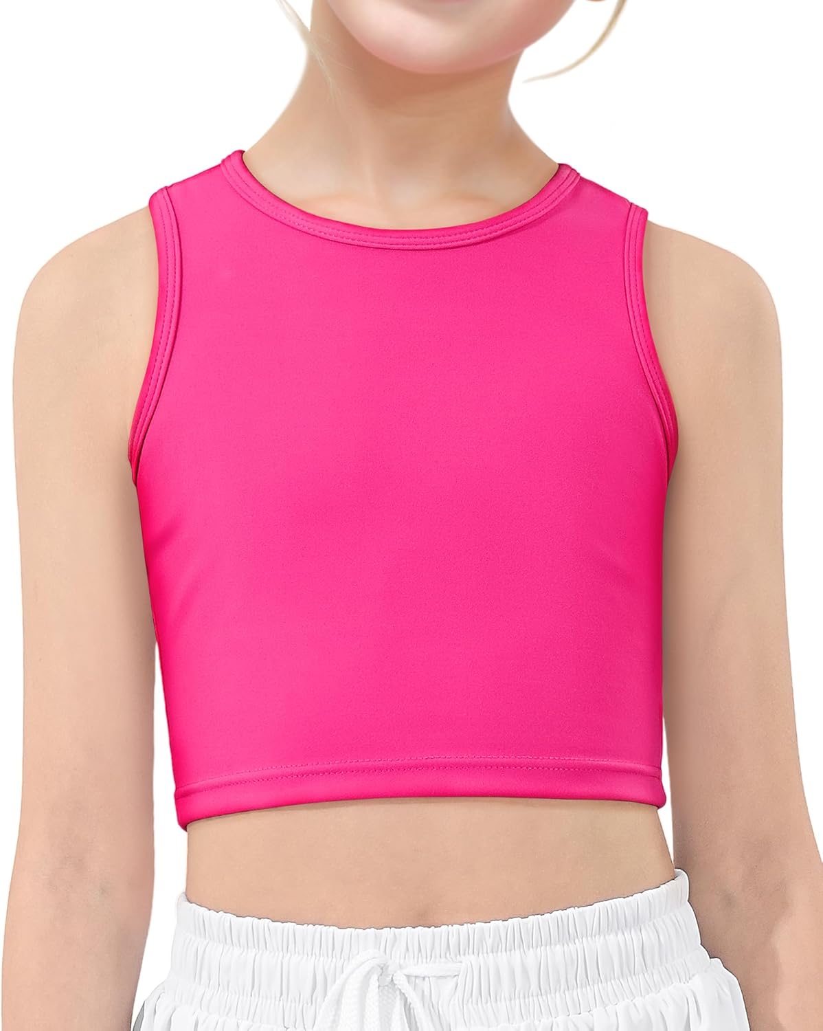 HASMES Girls Athletic Tank Tops Sleeveless Round Neck Basic Cute Dance Crop Tops for Kids 6-14Y