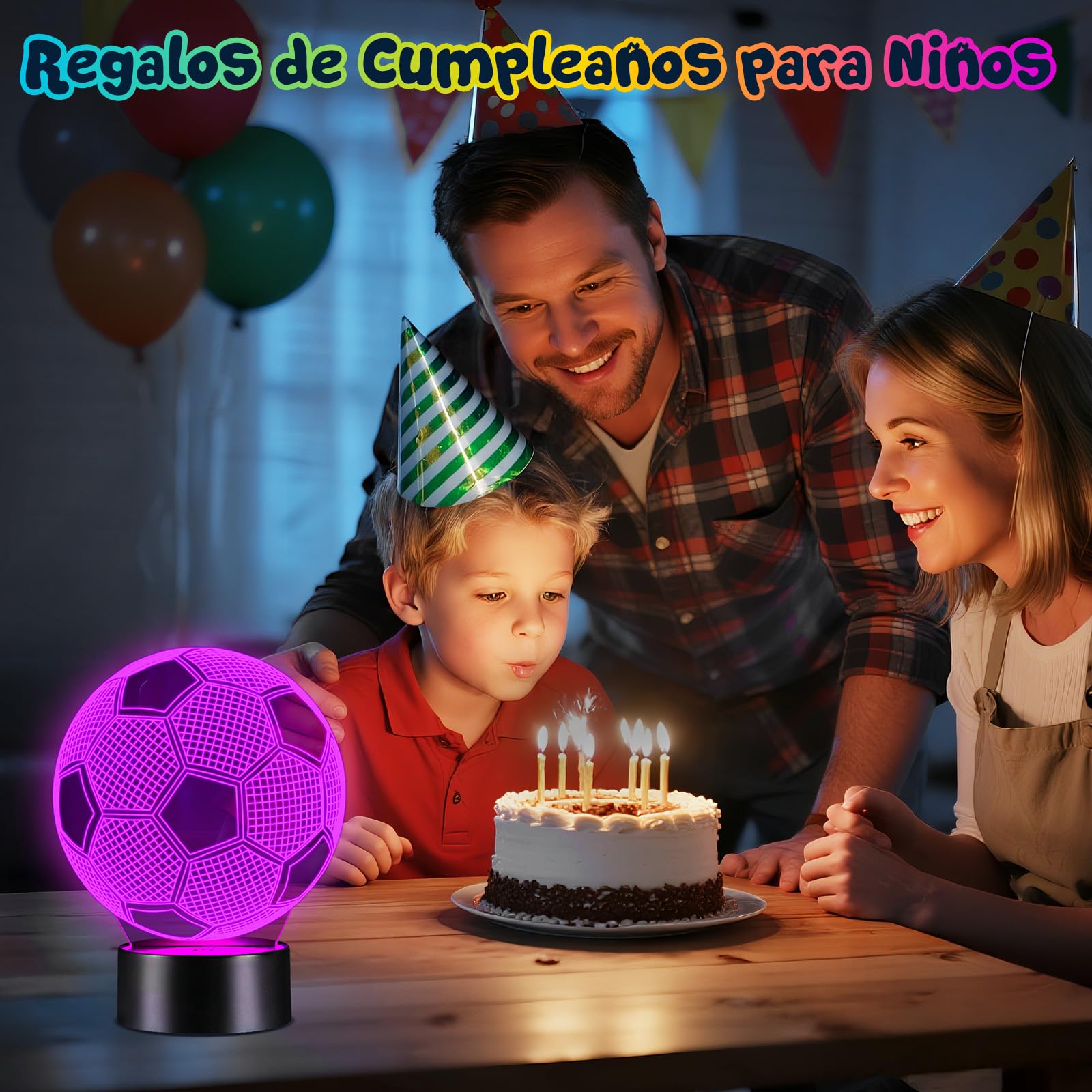 Linkax Luz Nocturna 3D Fútbol Infantil, Regalo Comunión Niño 7 8 9 10 11 12 años, Ilusión Óptica football Luz LED 16 Colores con Control Remoto y Táctil, Regalo para Niños Cumpleaños Navidad