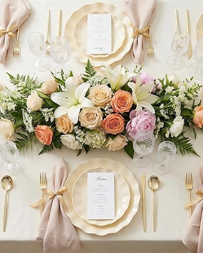 Miniatura 5 de LIYH - 24 platos de plástico reutilizables, platos irrompibles, platos de plástico festoneados, aptos para lavavajillas, juegos de platos de marfil,