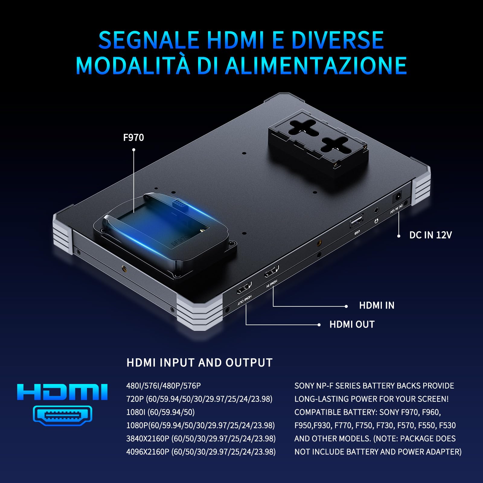 FEELWORLD T10 10.1 Pollici Alluminio Monitor da Campo Fotocamera 4k HDMI Touchscreen FHD 1920x1200 IPS,4K HDMI,3D-LUT,HDR,Waveform,NP-F970 Esterno,Grafica vettoriale