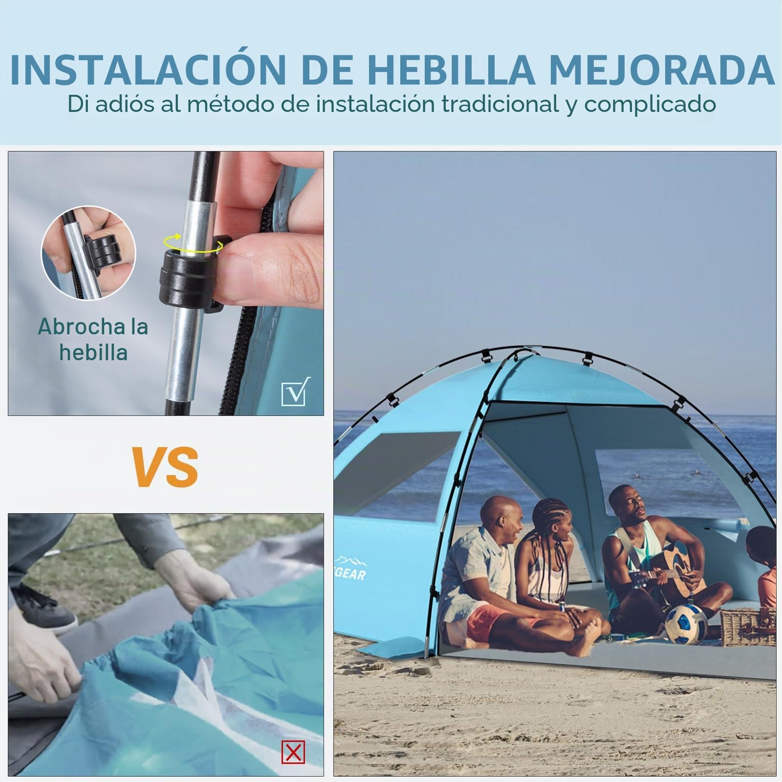 Elegear Tienda de Playa para 6-8 Personas, Tienda de Campaña Protección UV UPF 50+ Portable Canopy con Bolsa de Transporte Refugio Playa Familiar para Varar Parque Camping Pesca, 260x165x150cm, Azul