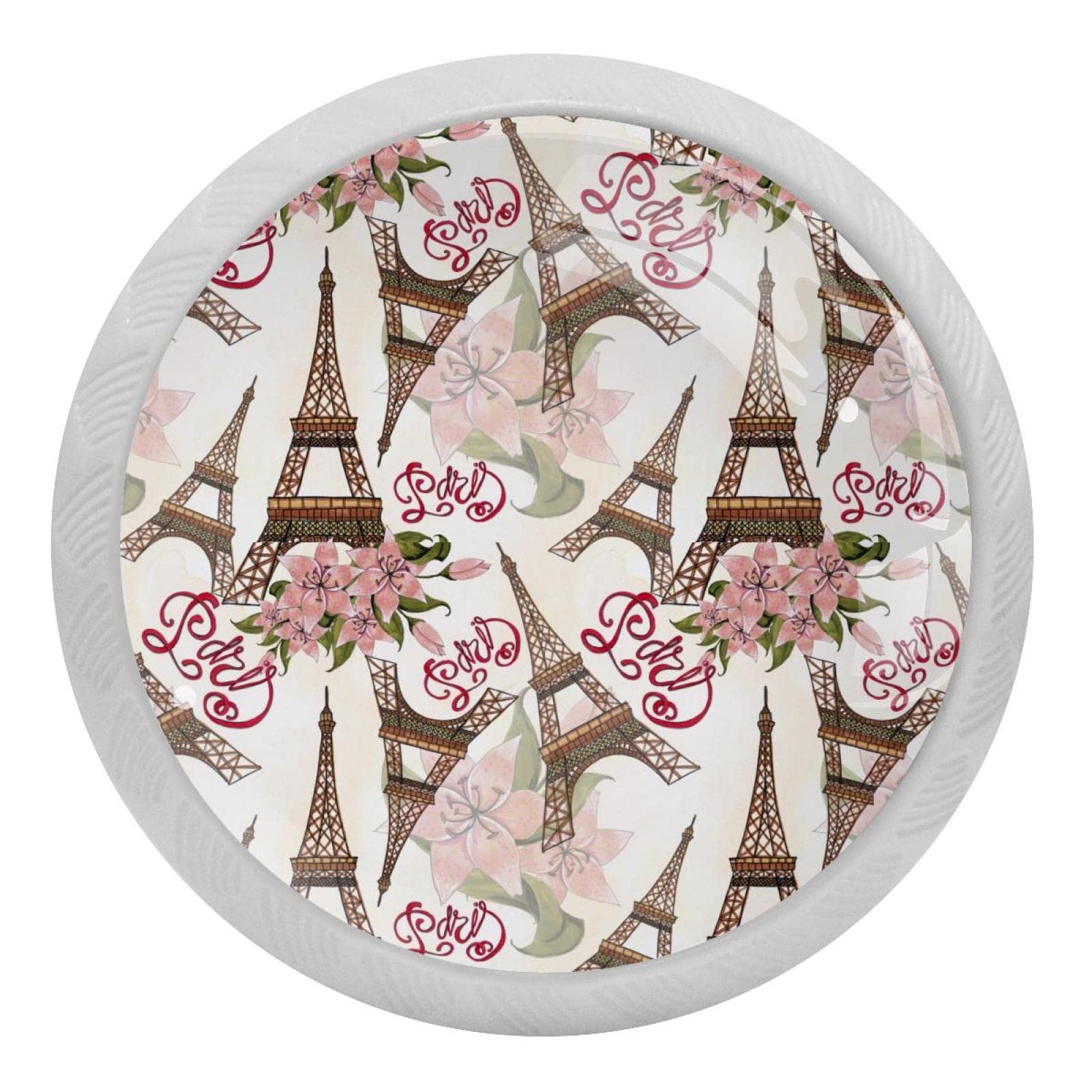 Boutons de tiroir tour Eiffel vintage en verre blanc pour porte de placard et commode