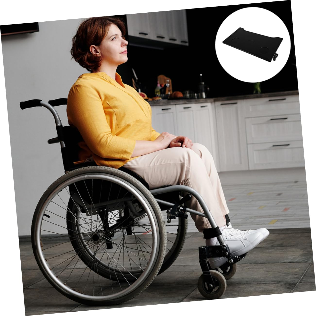 Table à Manger pour Fauteuil Roulant Noire Abs, Lot de 2 Pièces
