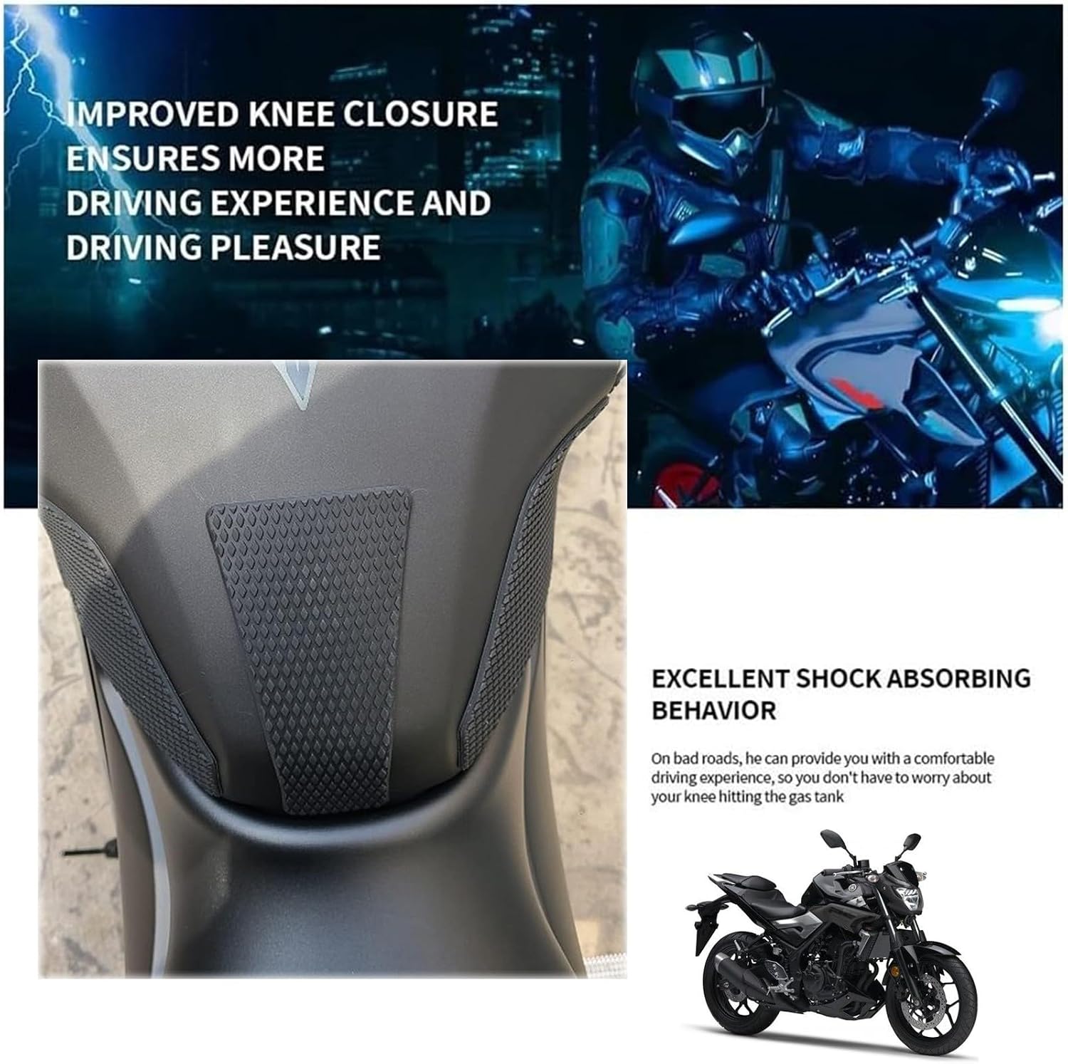 Motorcycle Tank Pad Protector, Motorcycle Side Fuel Tank Pad Protector Stickers Decal Non-Slip Gas Knee Grip Traction Pad Tankpad Compatible with Yamaha MT03 MT-03 MT25 MT-25 2020-2023