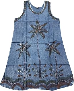 Mogul Interior Women's Tank Blue Top Embroidered Stonewash Sleeveless Bohemian Top M