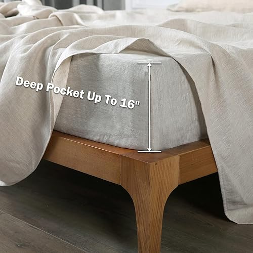 Miniatura 10 de XZ XIFA Sábanas de lino verde oliva, tamaño King, sábanas de lino 100% lino francés, transpirables y refrescantes para personas que duermen con