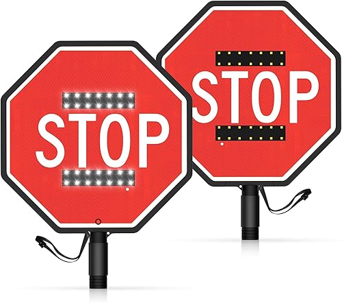 Remo de tope de mano de 18 pulgadas con batería incorporada, 3 modos LED reflectante de control de tráfico para construcción, cruces escolares, alta