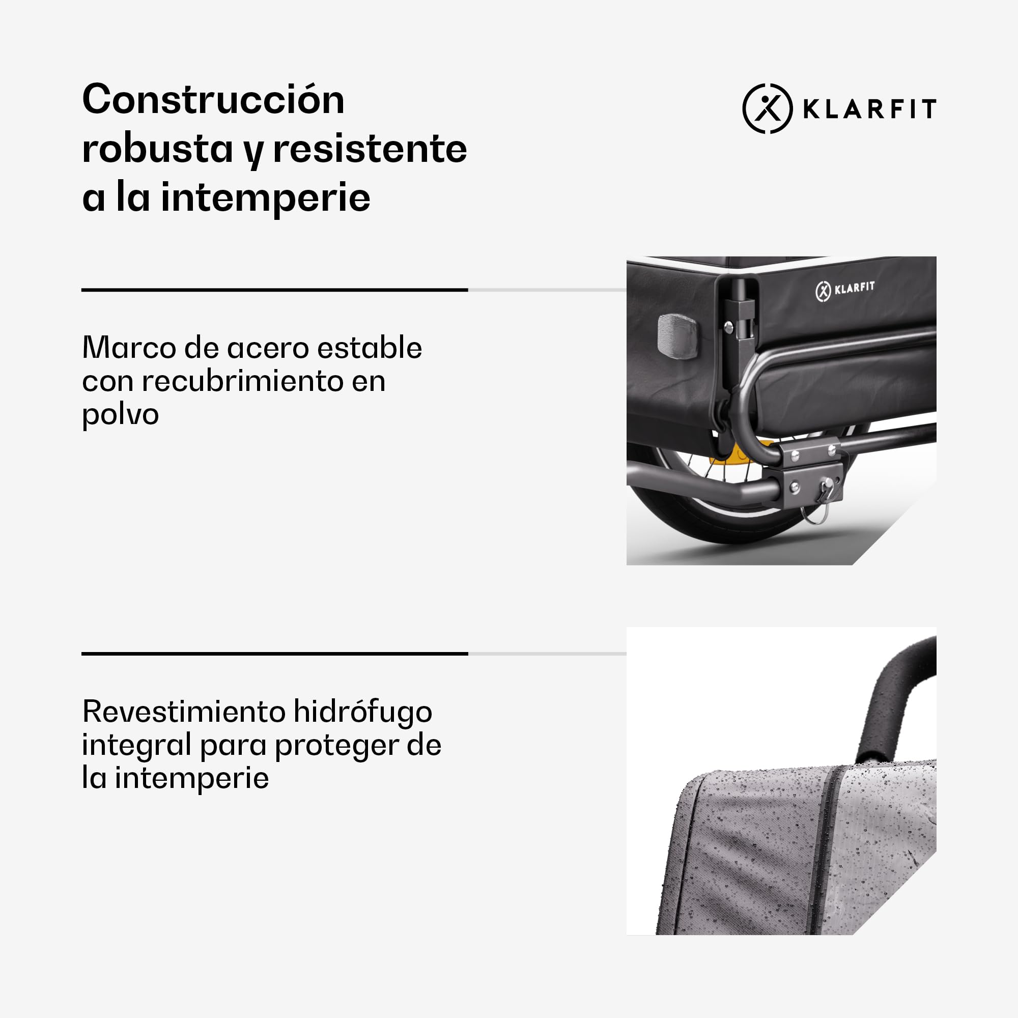 Klarfit Goldie S Remolque Bicicleta Perro, Carro Bici Plegable con Correa Integrada, Poliester Impermeable, Doble Fijación, Reflectores & Cubierta para Lluvia, Carga Máx 45kg, Gris Oscuro