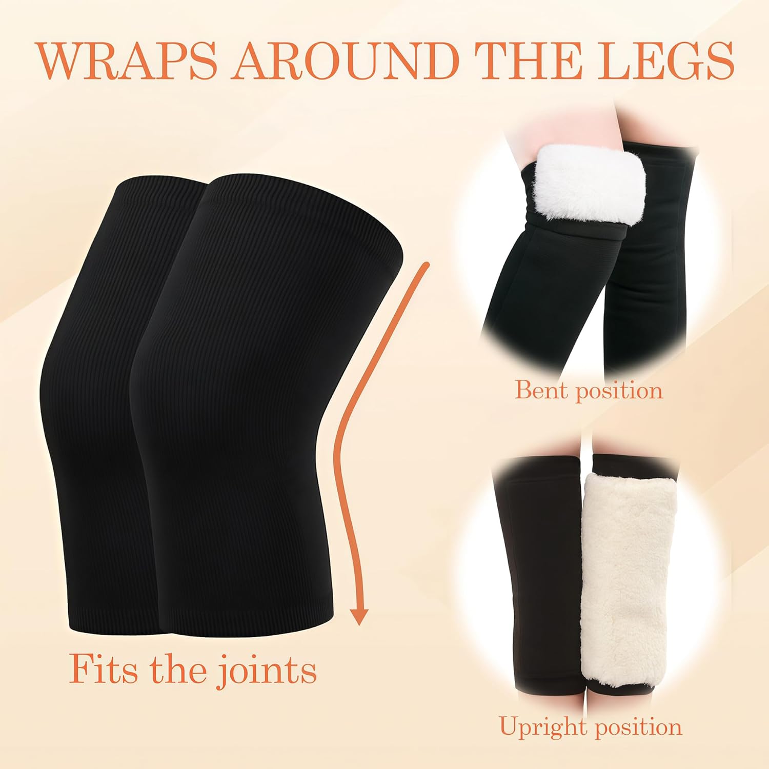 QUUPY 1 Pair Unisex Thicken and Lengthen Knee Pads Winter Warmth and Velvet Knee Pads Thermal Knee Joint Brace Pad Leg Warmer Sleeves Knee Support for Women Men Cold Weather (Black, XL Size) - Image 4