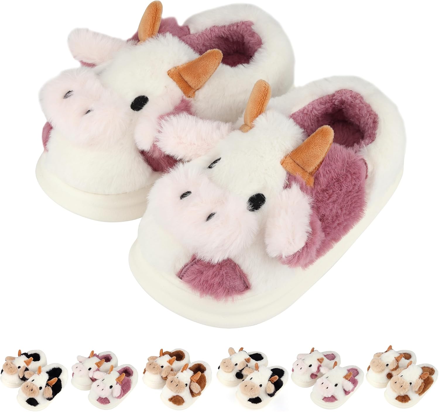 Kids Cow Slippers Toddler Boys Girls Soft Plush House Slippers Cute Animal Winter C...