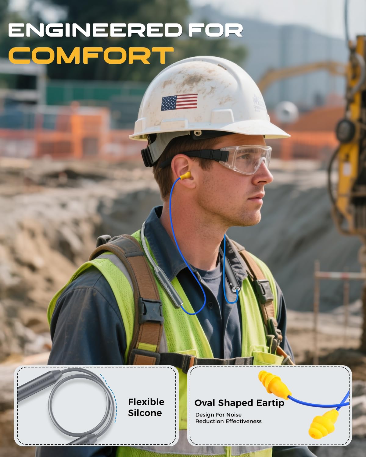 MIPEACE Cuffie Bluetooth da lavoro, con archetto da collo, auricolari di sicurezza da lavoro, riduzione del rumore da 29 db, cuffie Bluetooth nascoste che sembrano tappi per le orecchie, a prova di