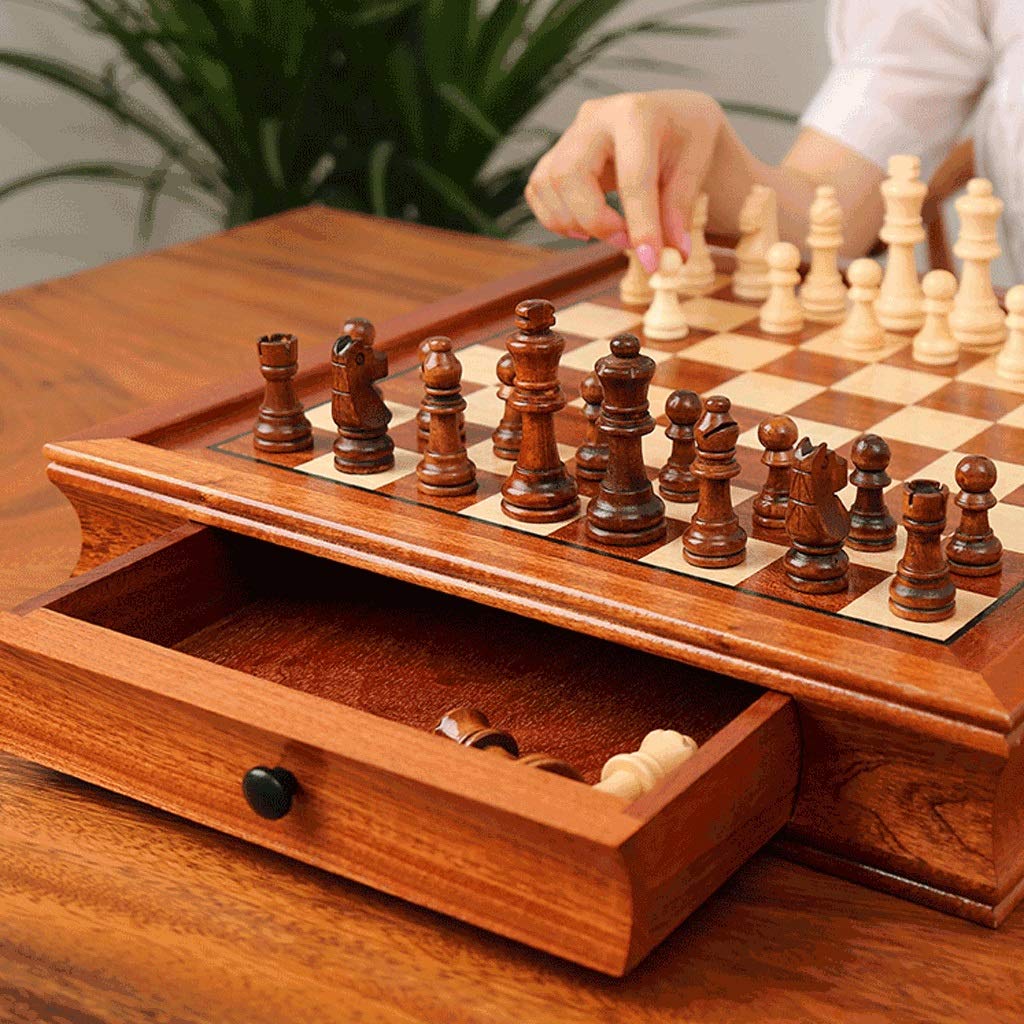 MRKU Set di Scacchiera Set di Scacchi magnetici Fatti a Mano - Scacchiera in Legno massello e Pezzi degli Scacchi con cassetto portaoggetti, Gioco da Tavolo educativo, Set di Scacchi in 2 Dimensioni