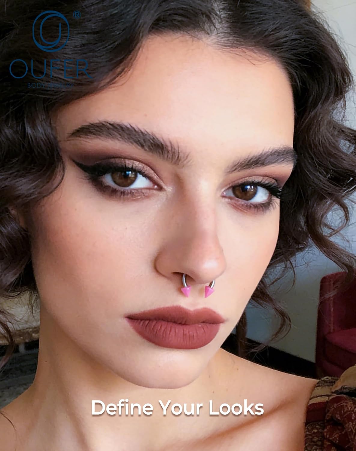 OUFER 16G Horseshoe Septum Rings-4PCS Titanium 8/10MM Pink Lip Rings, Internally Threaded Helix Earrings, Ball&Sharp Cone Cartilage Helix Conch Rook Tragus Piercing Jewelry