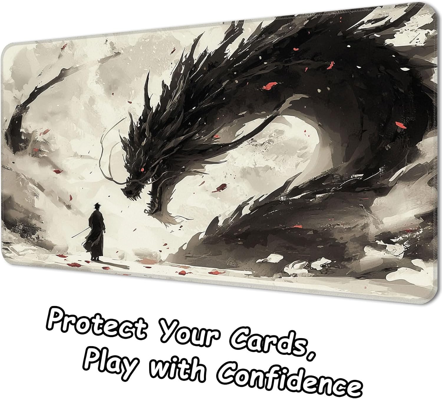 MTG Playmat 24x14 inch with Free Storage Bag, Non-Slip Rubber Base TCG Play Mat for Magic The Gathering, Card Playmat for YGO, Durable Portable Game Matt, Black Dragon