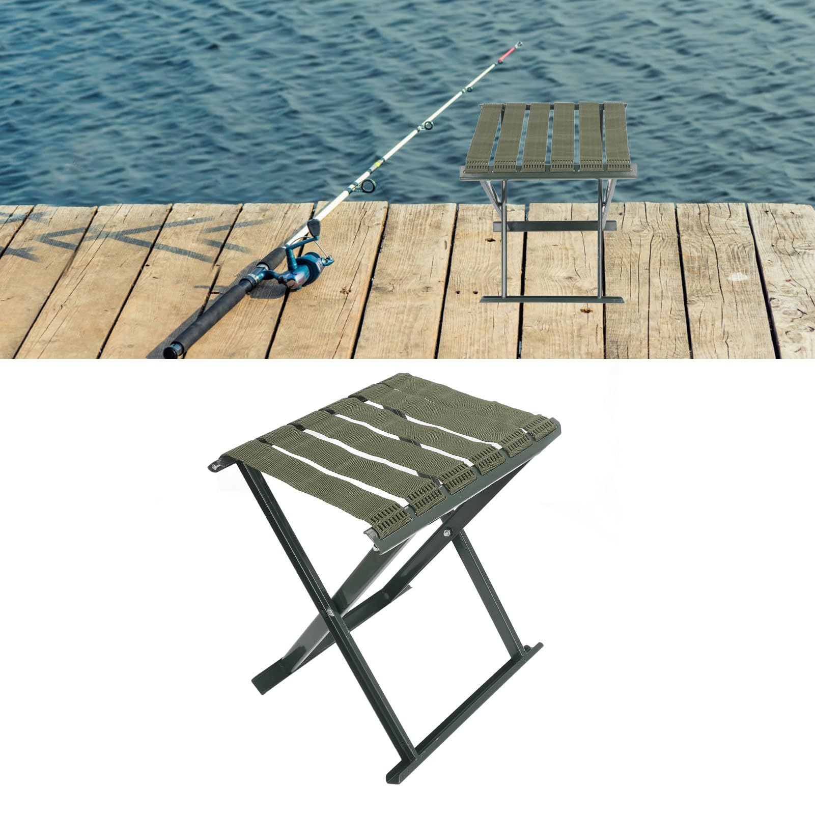 Natudeco Outdoor Folding Stool Heavy Duty Camping Stool Load Bearing 60KG Portable Folding Chair for Walking Hiking Fishing Camping Beaches (A)