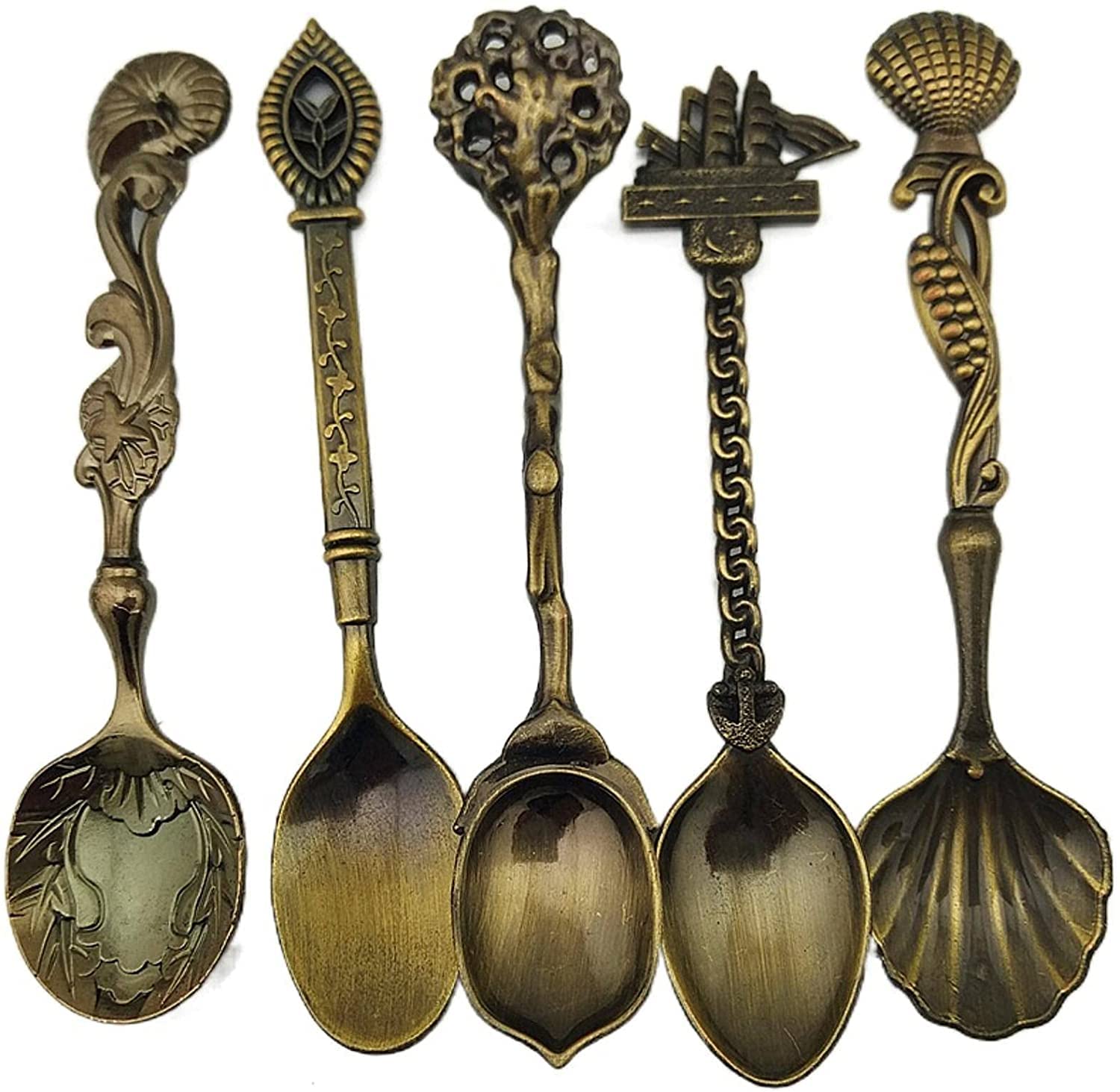 Cucchiaini Dessert Zuppa 5 Pz Occidente Retro Cucchiai Cucchiaini da caffè Bevanda Gelato Strumenti Stiranti Stirring Cucchiaio Flatware Accessori cucina Resistenti Cucina(Gold)