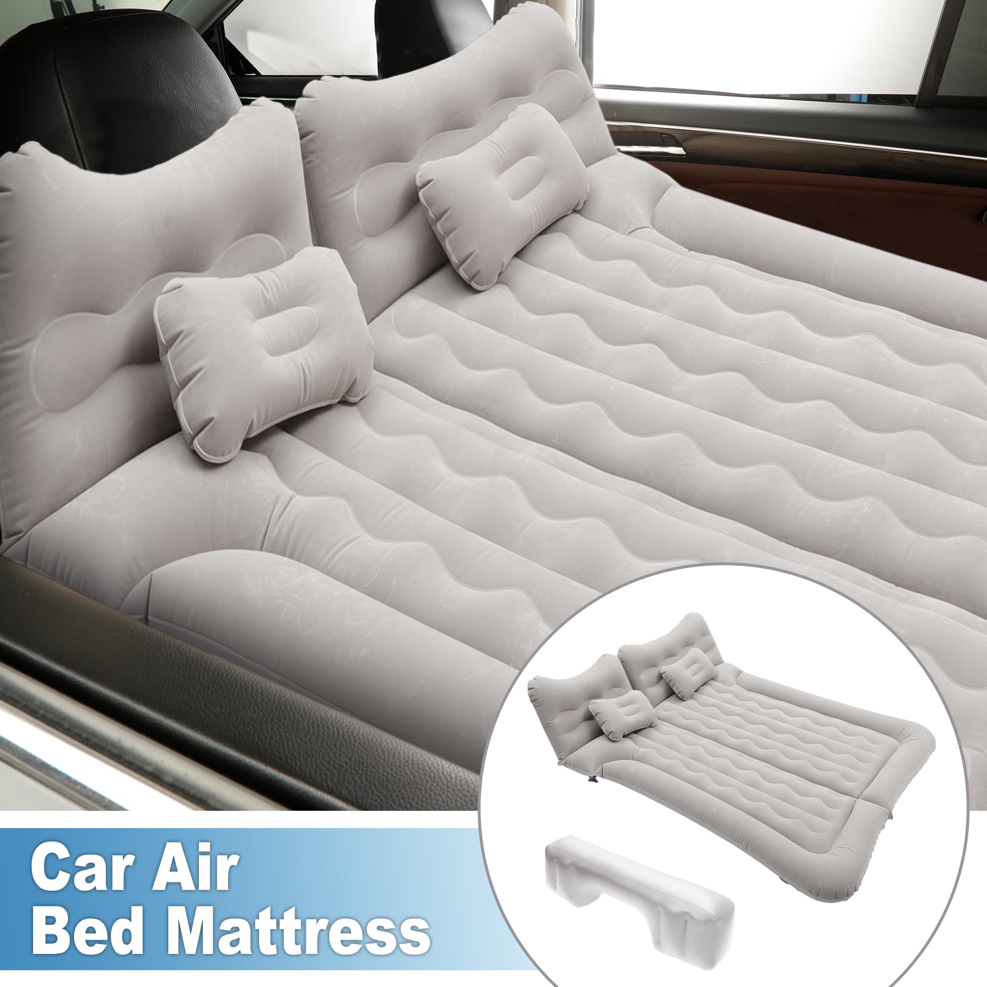 A ABSOPRO Colchón De Aire para Coche Cama De Camping Colchón De Aire Colchoneta De Dormir PVC Gris
