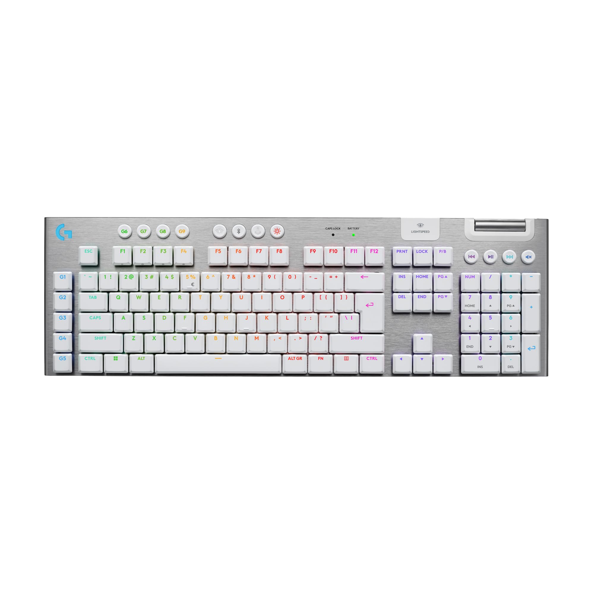 Logitech G G915 X Lightspeed Teclado para Gaming inalámbrico de Perfil bajo | Teclas de PBT de doble moldeado, elegante acabado en aluminio, interruptores táctiles, PC/Mac, QWERTY US Intl - Blanco