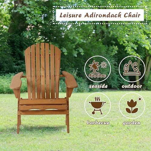 Miniatura 3 de Dkeli Adirondack - Silla de patio al aire libre, plegable, resistente a la intemperie, con brazos, silla reclinable de madera maciza para hoguera,