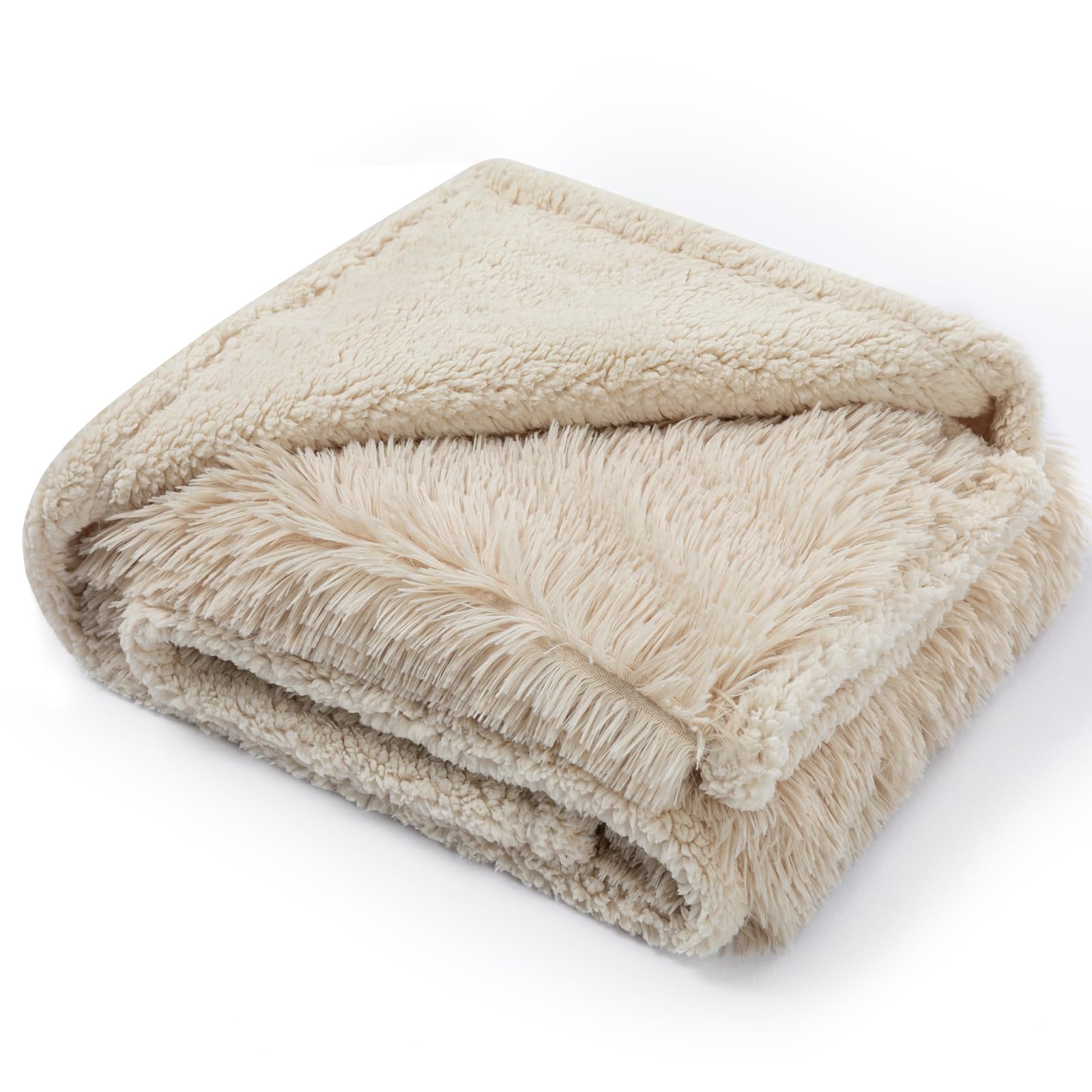 Maidewow Cream Calming Pet Throw Blankets for Small Dogs Cats Blanket on Couch Covers Soft Long Faux Fur Sofa Cover for Little Puppy and Kittens(Brown,XS-28x20in)