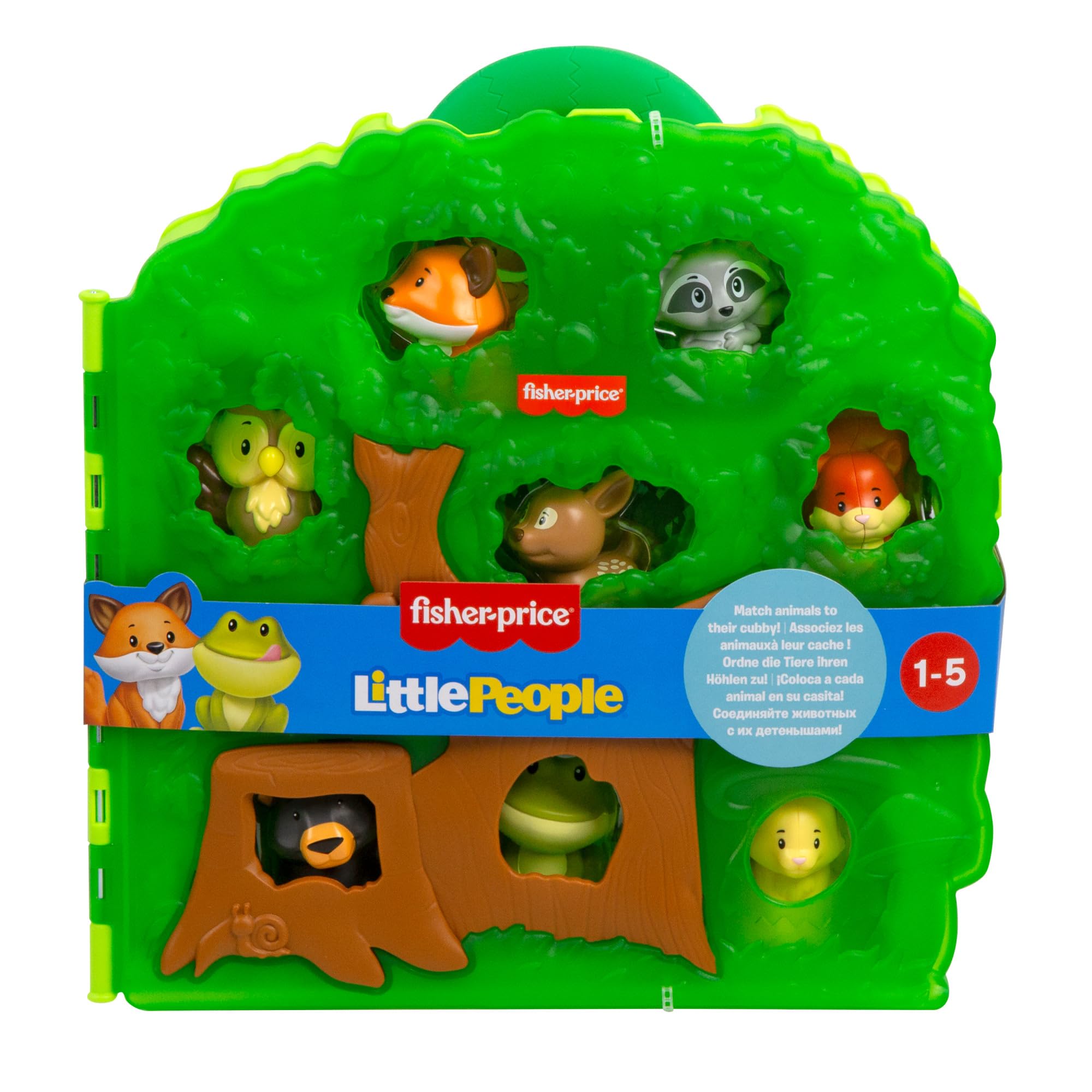 Fisher-Price Little People - Valigetta Gli Amici del Bosco, Set con 8 Animali a Tema Bosco in Una Valigetta Portatile a Forma di Albero, Giocattolo per Bambini, 1+ Anni, HWB29