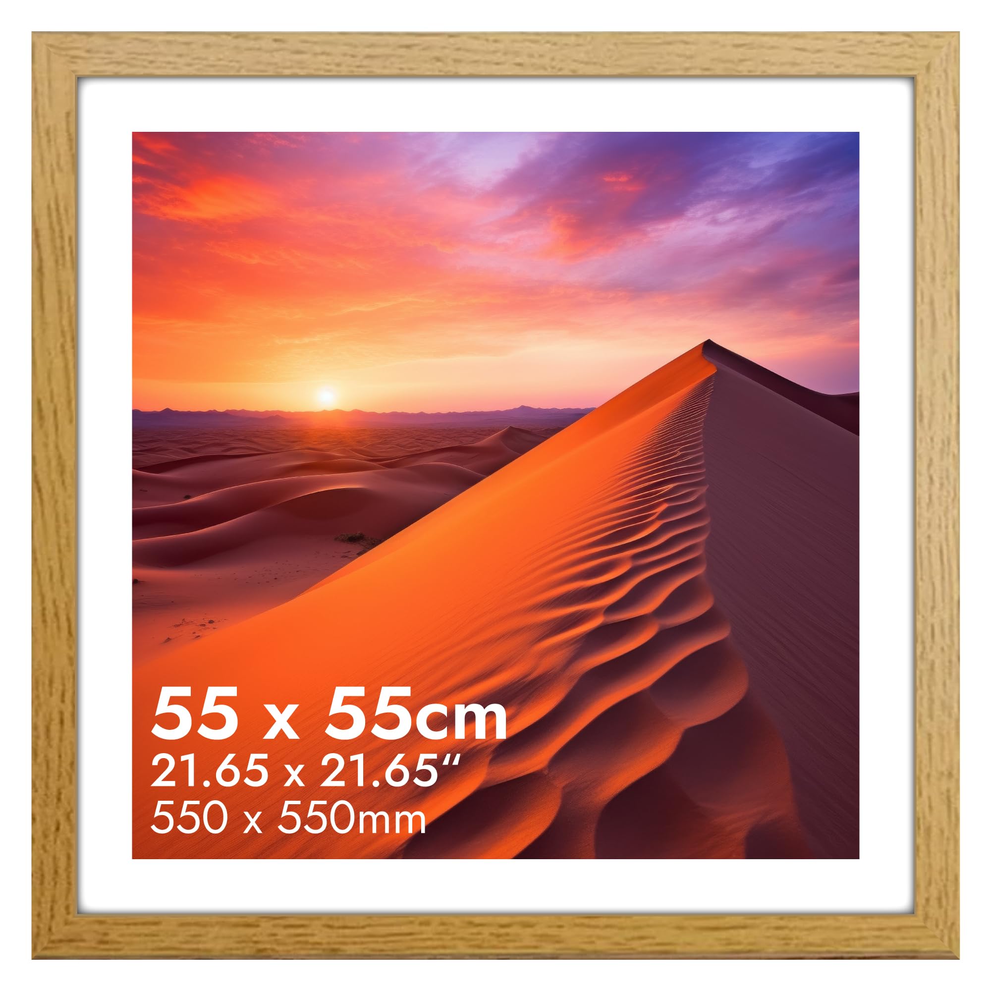 HNK Oak Square Picture Frames 55x55cm Engineered Wood and Plexiglass, Photo Frame 21x21 Inches Dual Orientation Landscape or Portrait, 550×550mm Square Frame Wall Hanging Display Photos — image 1
