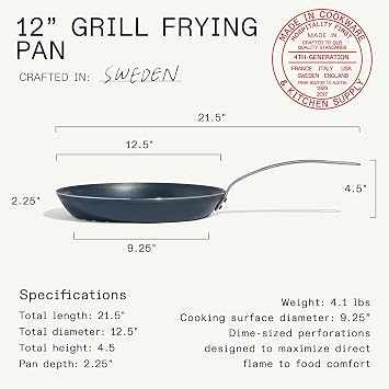 Made In Cookware - 12 Seasoned Carbon Steel Grill Frying Pan | Professional Cookware, Crafted in Sweden, Perforated