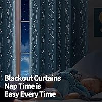 Vista 29 de BGment Room Darkening Curtains 95 Inches Long, Grommet Thermal Insulated Blackout Curtains with Wave Line and Dots Printed for Bedroom, 2 Panels