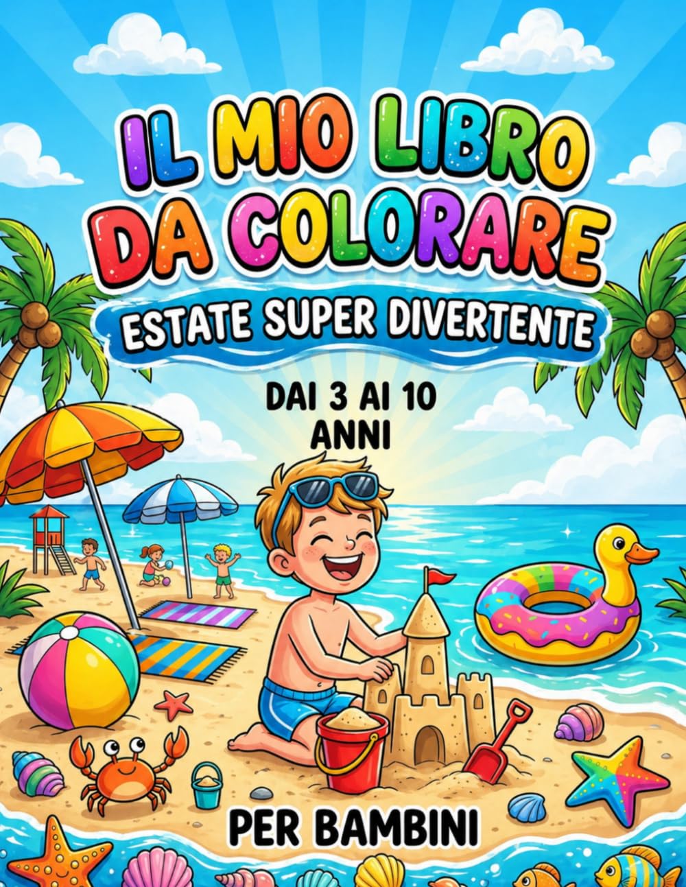 Il Mio Libro da Colorare: Estate Super Divertente: Un libro facilissimo da colorare e creativo per bambini dai 3 ai 10 anni. 60 pagine con disegni estivi, mare e spiaggia.