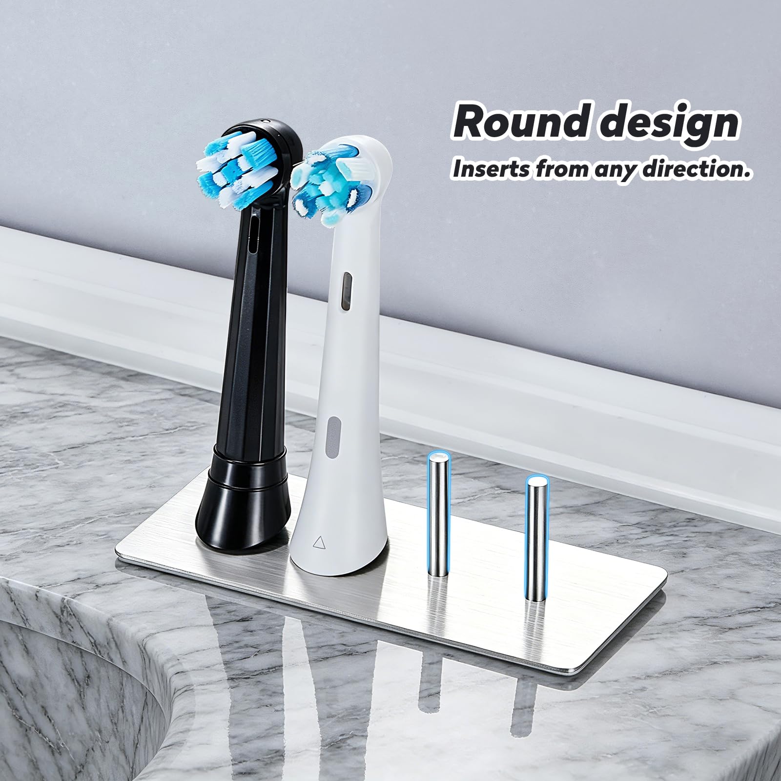 porta testine spazzolino elettrico 4 slot, organizer mini testine spazzolini, supporto testine in metallo, porta testine da banco e da appoggio, porta testine autoadesivo da bagno(argento)