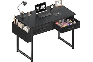 Study & Gaming Desk for Small Space, 32" Black Small Desk with 2 Fabric Drawers