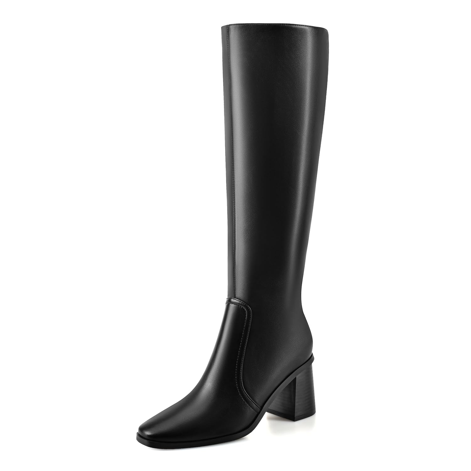 Knee High Boots for Women Chunky Heel Square Toe Tall Boots Wide Calf Fashion Long Boot with Side
