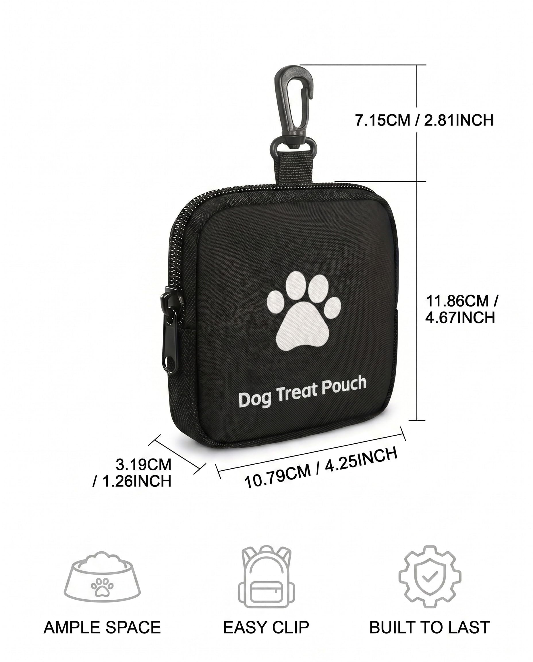 1 sacchetto per snack per cani, sacchetto per snack per cani con chiusura a zip, design con impronta di zampa e portachiavi, borsa per addestramento, per viaggi e attività all'aperto.